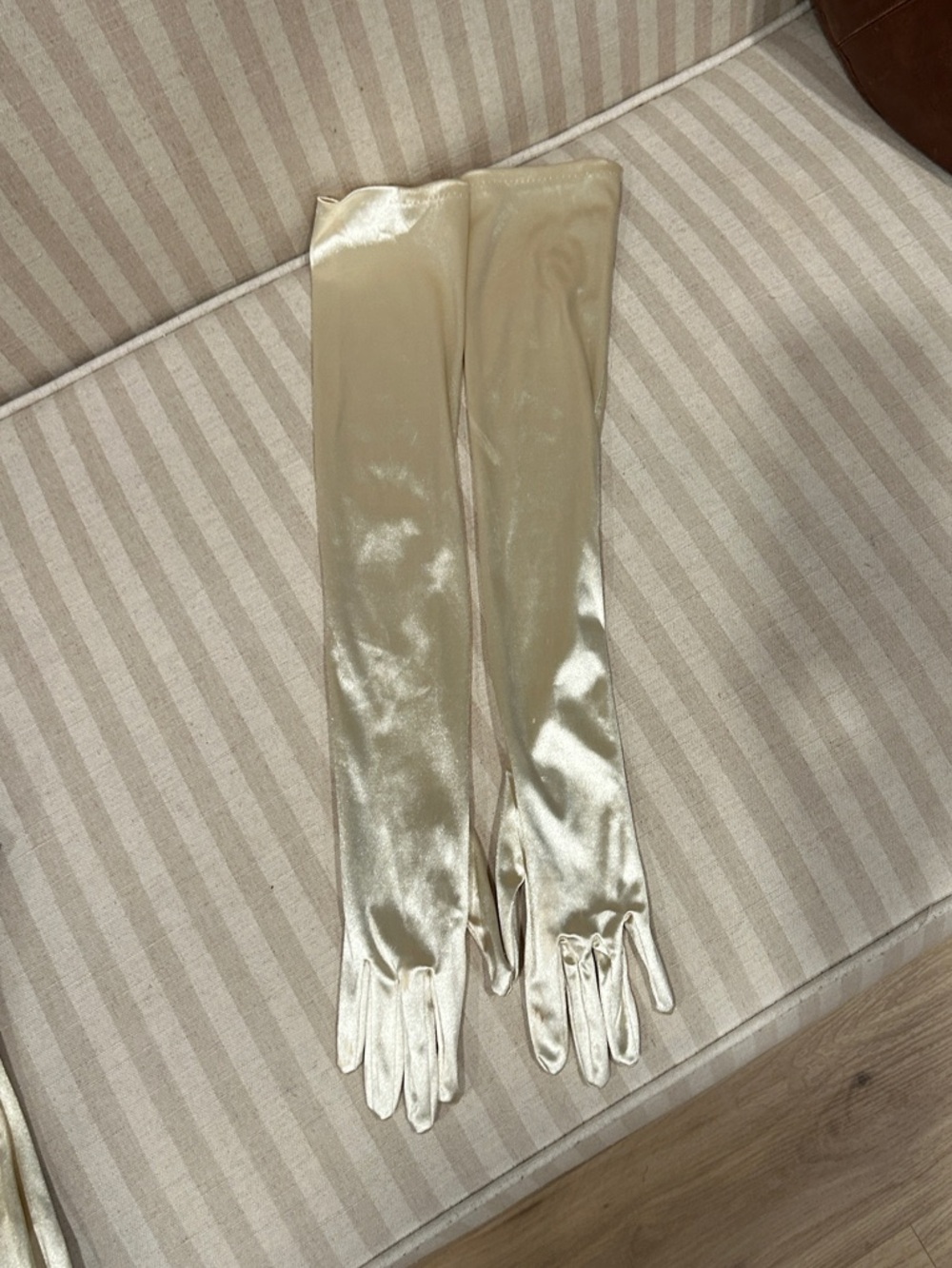 Long Satin Opera Gloves in Champagne - Elegant Evening Accessory